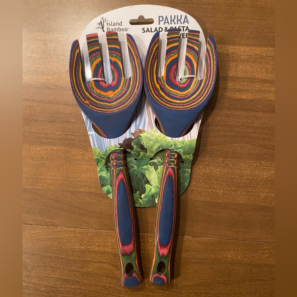 Island Bamboo Pakka Salad/Pasta Serving Set NWT